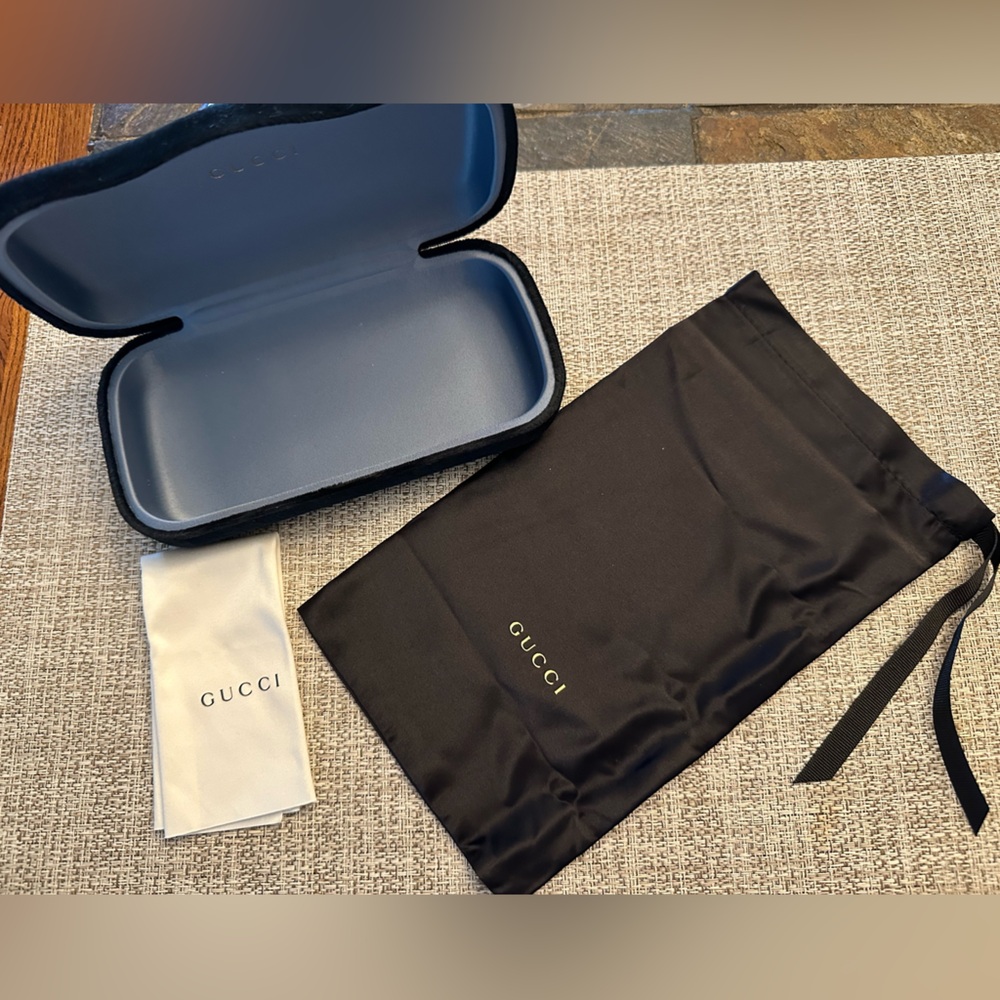 Gucci Velvet Black Exterior Navy Interior Sunglasses Case Oversized.